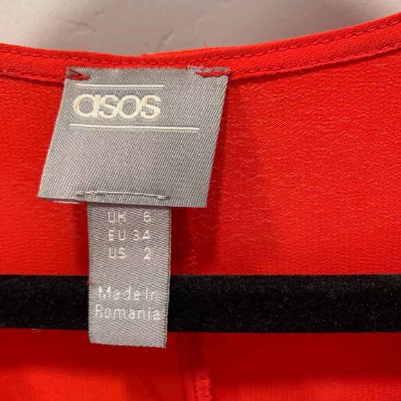 ASOS Red Sheer Pleated Midi Dress with Front Tie Size 2 - Picture 4 of 6